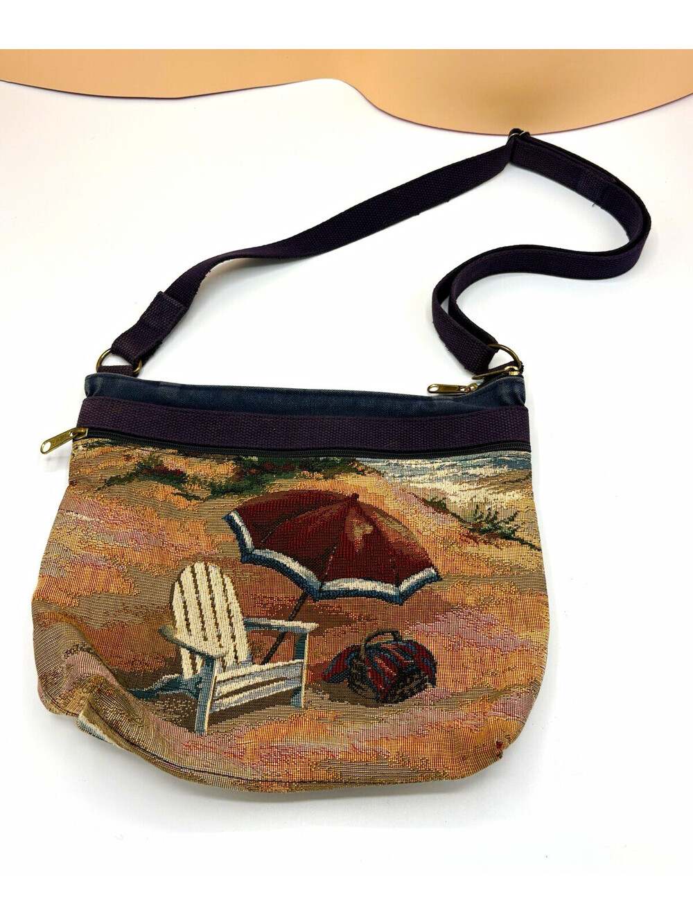 My Maine Bag Beach Pattern Crossbody Bag Multicolor Zip Adjustable Strap